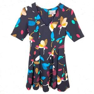 Anthropologie Yoana Baraschi Womens Pleated Fit & Flare Dress Abstract Print 0P